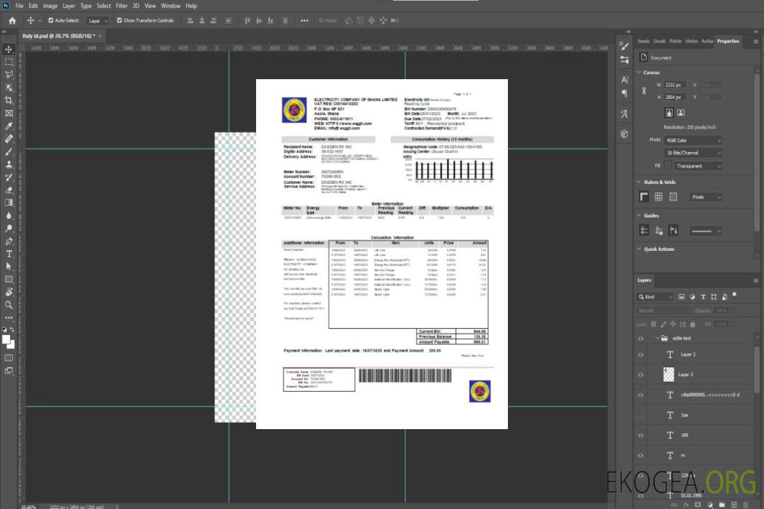 Facture commerciale de services publics de la Compagnie d'électricité du Ghana Ltd, SCR template
